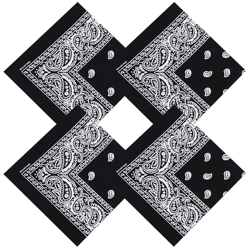 Mochabao 100% Cotton 27" x 27" Large Bandanas for Men & Women, Multi-Purpose Bandana Headbands, Square Head Scarf - color: Black