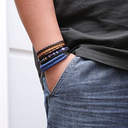HZMAN Wrap Bracelets Men Women, Hemp Cords Wood Beads Ethnic Tribal Bracelets, Leather Wristbands - style: Dark Blue Hemp Rope
