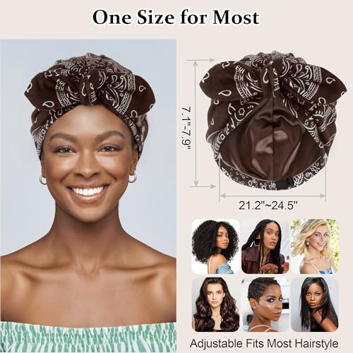 Ababalaya Satin Lined Beanies for Women Chemo Headwear Silky Lined Cotton Sleeping Cap - color: Brown