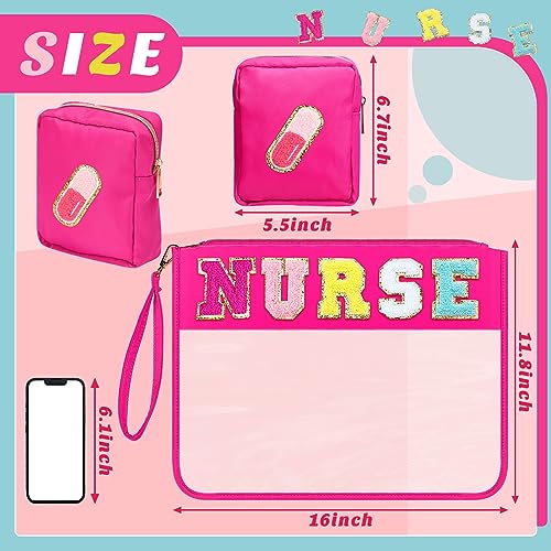 Hillban 2 Pcs Nurse Week Gift Makeup Cosmetic Bag Nurse Appreciation Gift for Women Clear Chenille Letter Bag Toiletry Zipper Pouch Waterproof Travel Purse Survival Kit Medical Accessories - style: Nurse Theme