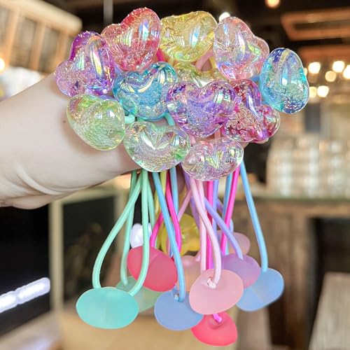 12PCS Ball Charm Hair Ties for Little Girls,Colored Camellia Bead Rubber Band Bubble Hair Ties with Balls No Damage Ponytail Holders for Toddler Girls (Pink, Light Purple, Blue,Rose Red, Green,Yellow) - color: Pink, Light Purple, Blue,Rose Red, Green, Yel