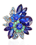CSY Luxury Women's Austrian Crystal Leaves Flower Big Cocktail Statement Rings Stretch Adjustable Ring Jewelry Accessories - color: 01 royal blue