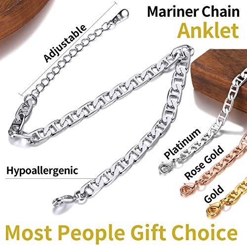 ChainsHouse Ankle Bracelets for Women, Stainless Steel Chain Anklets Waterproof, Women Summer Beach Jewelry Gift, Come with Box - color: 11. 6mm-Flat Marina-Steel
