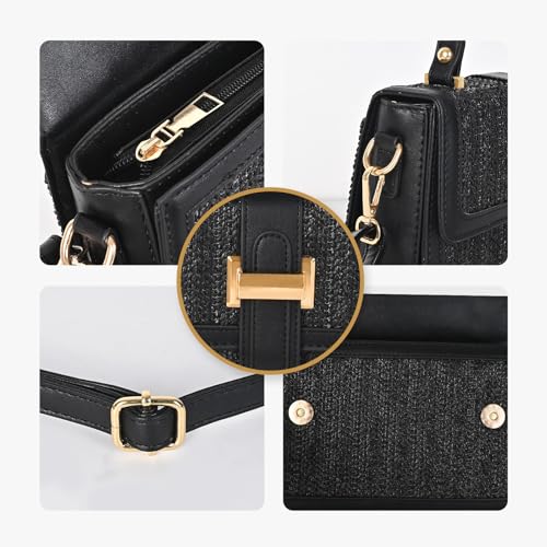 Straw Crossbody Bags for Women Summer Straw Clutch Bag Woven Beach Purse Vacation Handbags | Straw - color: A Black