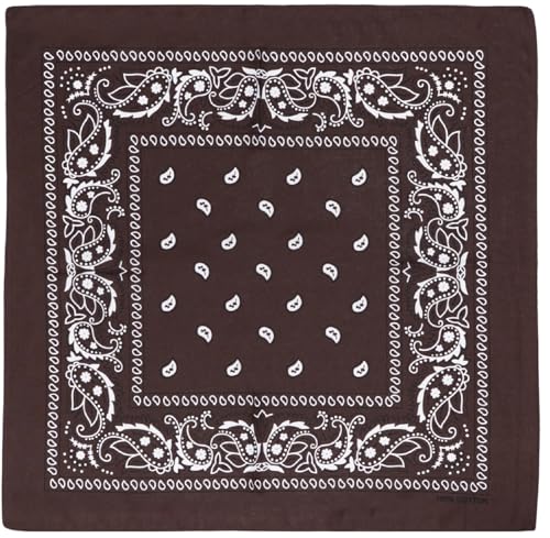 Raylarnia Bandana Multi-Purpose 100% Cotton Headbands for Women, 22 inch Paisley Cowboy Bandanas for Men - color: Brown