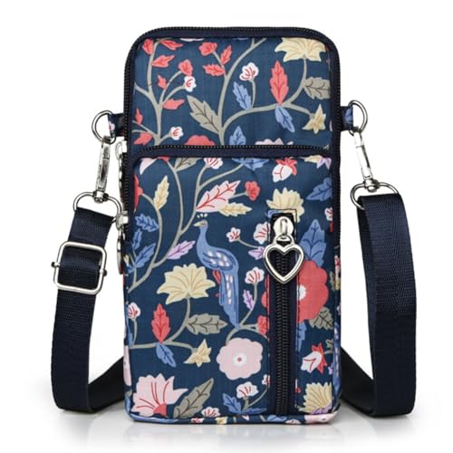 JANKS Small Crossbody Bag for Women - Mini Phone Purses with Crossbody Strap and Wallet - Nylon Arm Bag - color: C-peacock