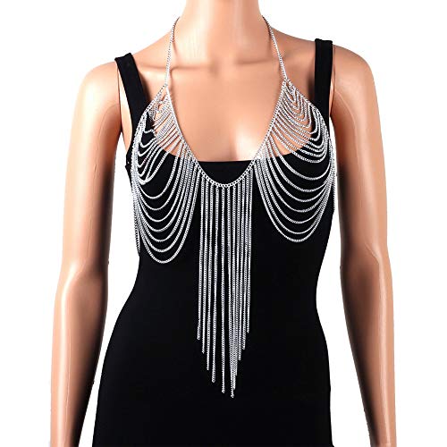 Chran Summer Beach Bra Top Chain Sexy Bikini Accessories Body Chains for Women Golden Necklace Party Jewelry - style: silver