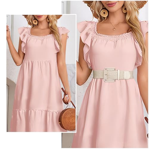 JASGOOD Women Wide Woven Belt for Dresses Rattan Waist Belt Braided Boho Belt with Square Buckle - color: Beige, size: Fit Waist Size 38-42inch