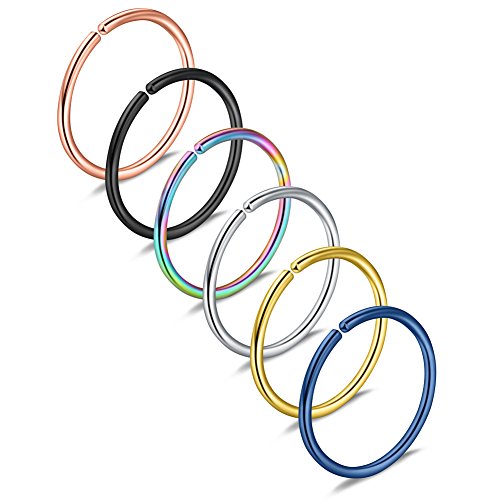 Ruifan 6-30PCS Non Pierced Stainless Steel Clip on Closure Round Ring Fake Nose Lip Helix Cartilage Tragus Ear Hoop Earrings Jewelry 20G - color: 10mm - Mix Color 3#
