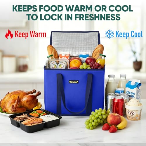 BALEINE 1Pk Insulated Reusable Grocery Bags, Foldable Shopping Bags for Groceries with Reinforced Bottom & Handles (Blue) - color: Blue, size: 1 Pack (Insulated)