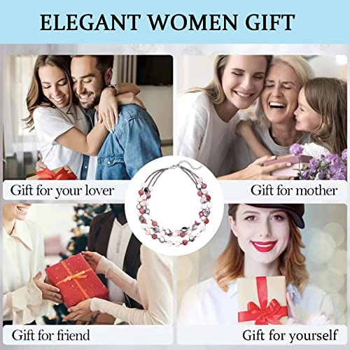 Noessla Layered Beaded Chunky Necklace for Women Boho Two-color Shell Statement Necklace Fashion Collar Costume Jewelry Gifts for Mum - color: Pink