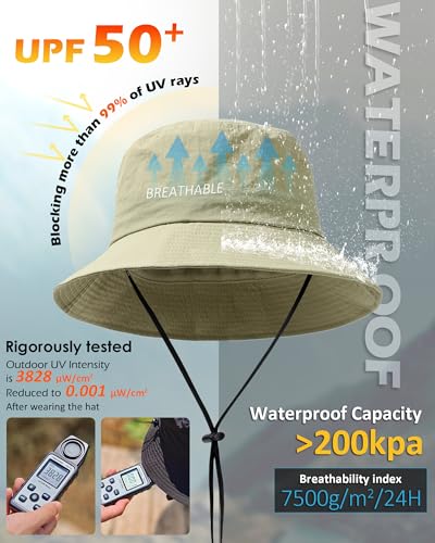 Water-Resistant Bucket Hat for Women Men Rain Hat UPF 50+ Boonie Sun Hat Foldable Summer Floppy Fishing Safari Hats - color: Light Green