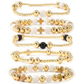 14K Gold Plated Beaded Bracelets Stack Set for Women,Stretch Boho Colorful Beads Ball Jewelry Friendship Summer Trendy - color: Black
