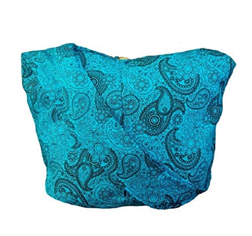 BTP! Thai Cotton Hippie Hobo Sling Crossbody Bag eco Friendly Shopping bag Paisley Print Large - color: Blue