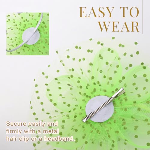 DRESHOW Fascinators Hat Flower Mesh Ribbons Feathers on a Headband and a Clip Tea Party Headwear for Girls and Women - color: 7" Diameter / Bright Green