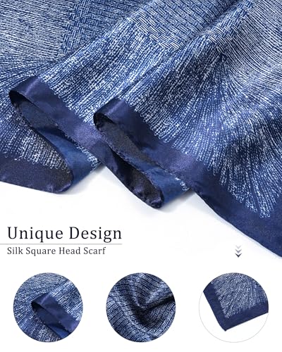 Molans 35" Silk Satin Square Head scarves - 4Pcs Large Scarfs Hair Bandana Head Kerchief Neck Scarf Sleeping Wraps for Women - color: Red, Camel, Black, Navy Blue