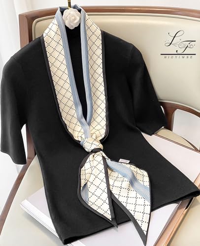 Hioyiwse Head Scarf Hair Neck Scarves For Women Purse Bag Scarfs For Handbags Silky Long Thin Satin Headscarf Fashion - color: B18-blue Lines Diamond Check