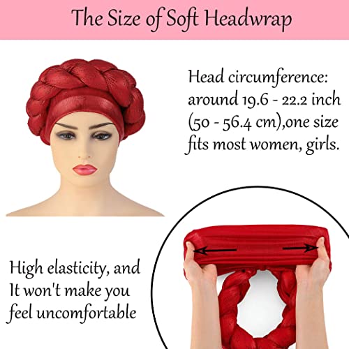 Woeoe African Headwrap Gold Braided Turbans for Women - color: Red