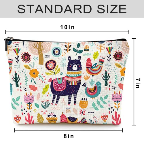 Cute Makeup Bag for Purse Canvas Waterproof Funny Cosmetic Bags for Women Zipper Travel Toiletry Pouch-Alpaca Makeup Bags-Creamy - color: Alpaca Makeup Bags-Creamy
