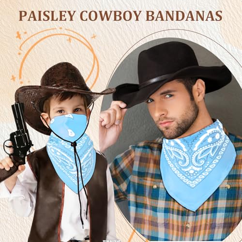 50 Pcs Bandanas Bulk Large Bandana Headband Paisley Cowboy Bandana Scarf Handkerchief for Women Men - color: Sky Blue