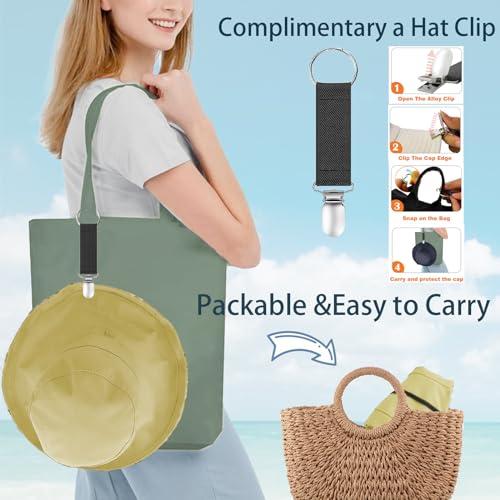 vidsel Womens Sun Hats Wide Brim Reversible Bucket Cotton Hat Packable Summer Travel Cap with Hat Clip,UV Protection - color: Yellow, size: Medium