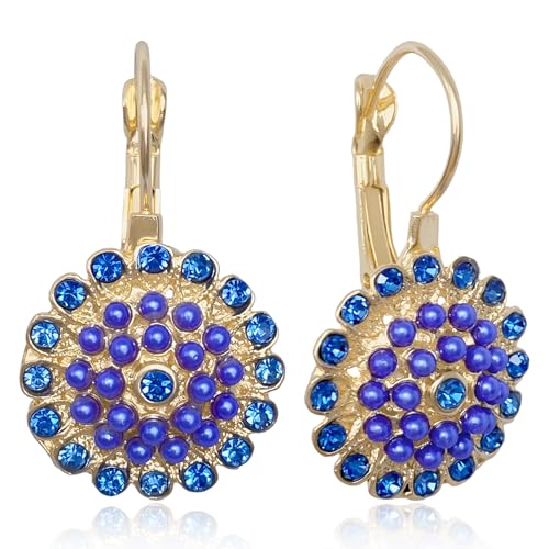 Bohemian Vintage Sliver Geometry Enamel Flower Lightweight Dangle Hoop Earrings Ethnic Handmade Circle Disc Teardrop Earrings For Women - color: Blue