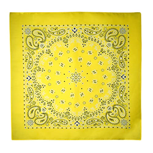 Gift Packaging Bandana for Men Women - 100% Cotton, Paisley, 22x22 In, 1 Pack - Large Bandanna Handkerchief Cowboy Hanky - color: Yellow
