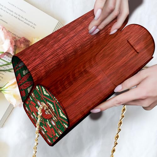 C'eitura Woven Pattern Wooden Clutch with Chain, DIY 5D Diamond Art Shoulder Bag, Boho Style Purse with Rhinestones, Unique Handbag Kit & Gift - color: SKB213