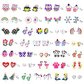 33 Pairs Stainless Steel Cartoon Earrings for Girls - Hypoallergenic Colorful Stud Earing Set, Mix & Match Cute Earring for Teens, Kids, Doll Dressup Accessories - style: Style A