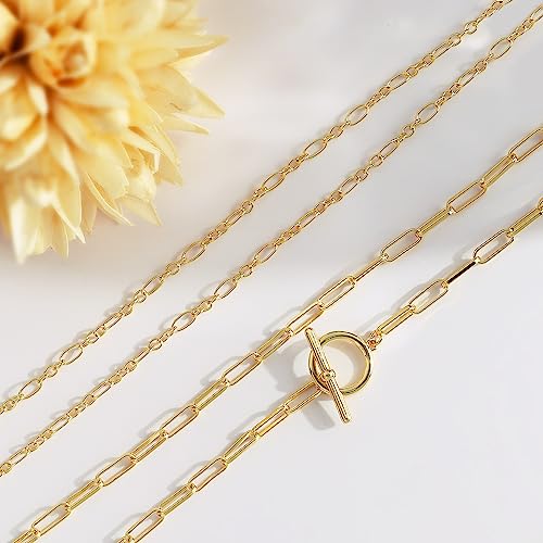 CHESKY Layered Necklaces for Women, 14K Gold Plated Chain Necklace Women Trendy Cuban Link Paperclip Chain Toggle Clasp Necklace Fashion Chunky Jewelry for Women - style: Paperclip Figaro-GD