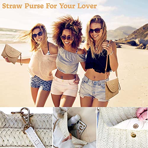 Dailyacc Straw Shoulder Bag For Women Woven Purse Beach Envelope Clutch Straws Wallet | Straw - color: Beige White