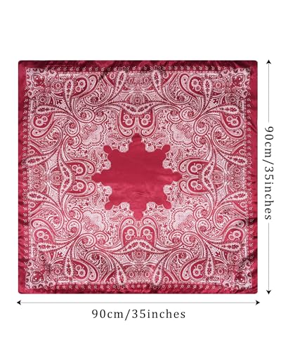 Molans 35" Silk Satin Square Head scarves - 4Pcs Large Scarfs Hair Bandana Head Kerchief Neck Scarf Sleeping Wraps for Women - color: Red, Brown, Black, Navy Blue