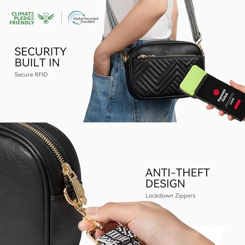 BOSTANTEN Quilted Crossbody Bags for Women Vegan Leather Purses Shoulder Handbags with Wide Strap - color: Black