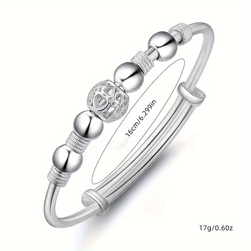 925 Sterling Silver Adjustable Bracelet for Women, Hollow Lantern Bead Design, Sliding Clasp Bangle, Elegant Jewelry Gift for Valentine’s Day, Birthday, Anniversary