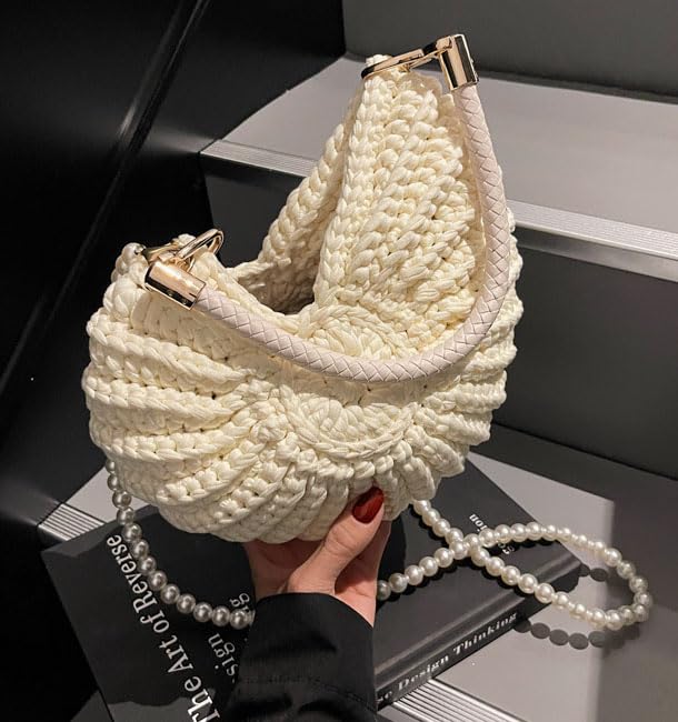 Handmade Crochet Tote Bag Seashell Purse for Women Boho Shell Handbag Crossbody Shoulder Bag Summer Beach Clutch Hobo Handbag - color: Grass Green