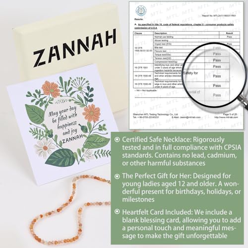 ZANNAH Gemstone Beaded Necklaces for Women - Boho Style Essential Necklace 15" + 3.14" Extender, Cute and Trendy Choker, Natural Stone Handmade Jewelry, Thoughtful Gifts for Women - color: Orange - Sunstone