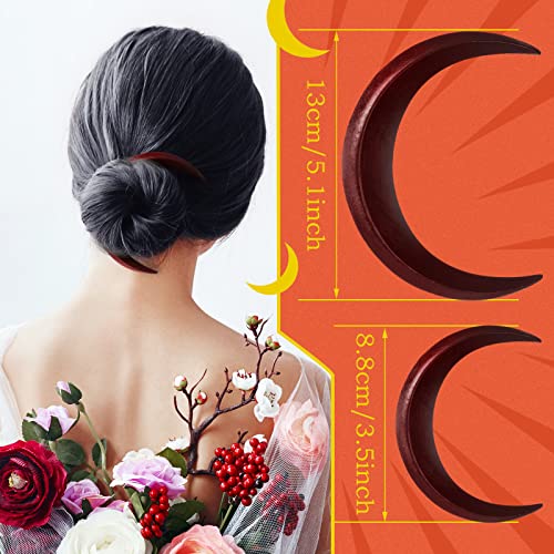 Hand Carved Crescent Moon Hair Accessories for Styling - 2 Wooden Hairpins and Hair Sticks for Women, 2 Sizes (Red) - color: Red