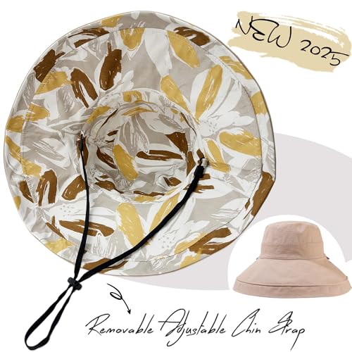 vidsel Womens Sun Hats Wide Brim Reversible Bucket Cotton Hat Packable Summer Travel Cap with Hat Clip,UV Protection - color: Khaki2, size: Medium