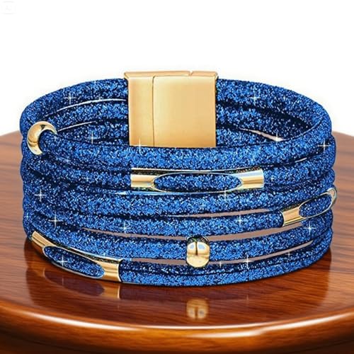 Long tiantian Boho Leather Wrap Bracelets Western Bracelets for Women Stackable Starfish Crystal Pearl Turquoise Leather Bracelet With Clasp Jewelry Gifts Boho Dresses - color: B9:BLUE Bracelet