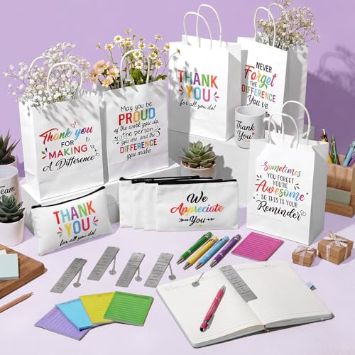25 Pcs Employee Appreciation Gift for Women Employee Kraft Paper Bags Makeup Bags Sticky Notes Ballpoint Pens and Bookmarks for Tutor Appreciation Week Gift Sets Bulk - style: Employee