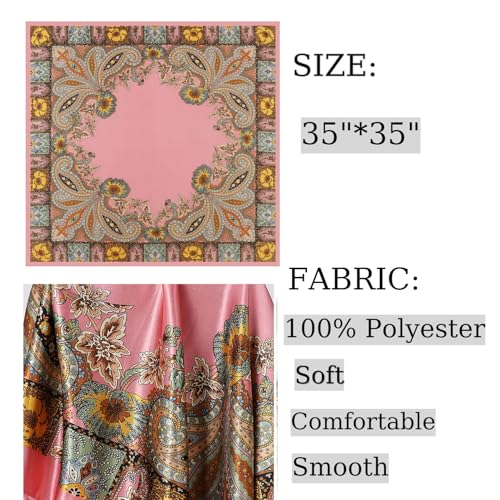 Large Square Head Satin Scarf Silk Feeling Hair Scarf 35"Head Scarves Bandana for Women Headscarfs for Women's Hair - color: C1-pink