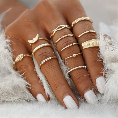 Boho Stackable Rings for Women Trendy Knuckle Joint Finger Knuckle Nail Ring Sets Simple Star Moon Stack Preppy Statement Rings Cute Stuff - style: G-7
