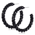 Rhinestone Hoop Earring for Women Sparkly Crystal Wrapped Hoop Dangle Earrings Statement Boho Gold Black Plated CZ Hoop Earring - color: A:Cool Black