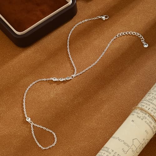 Rotnso Hand Chain Bracelet for Women Dainty 14K Gold/Silver Plated Ring Chain Diamond Cubic Zirconia CZ Beaded Station Bracelet Trendy Simple Fashion Body Jewelry Waterproof Gifts for Her - style: 4 CZ-SL