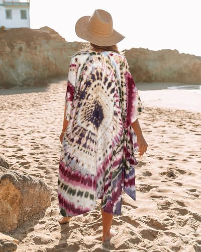 Kimonos for Women Casual Swimsuit Coverup Lightweight Boho Kimono Cardigans for Summer - color: Purple Tie-dye