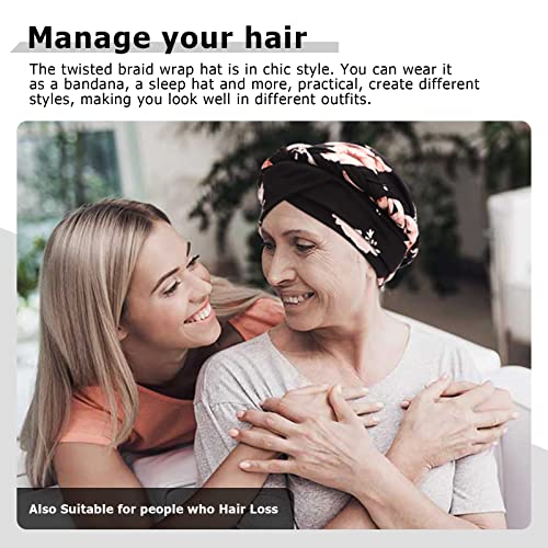 African Women Turban Caps Beanie Pre-Tied Twisted Braids Headwraps for Women Head Scarf Chemo Cancer Headwear Cap - color: 3 Pack Twisted Braid: Flower a