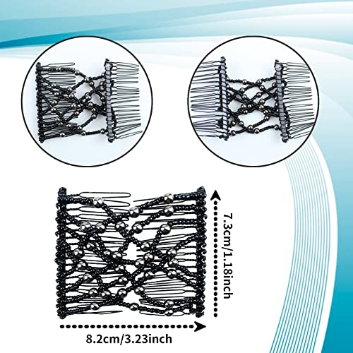 4 Pieces Elastic Beaded Magic Hair Comb Stretchy Double Comb Hair Fork Clips No Crease Hairpins Combs for Women Girls Vintage Hairstyle Multipurpose Hair Accessories, 4 Color (Beads Style) - color: Brown, black, blue, white