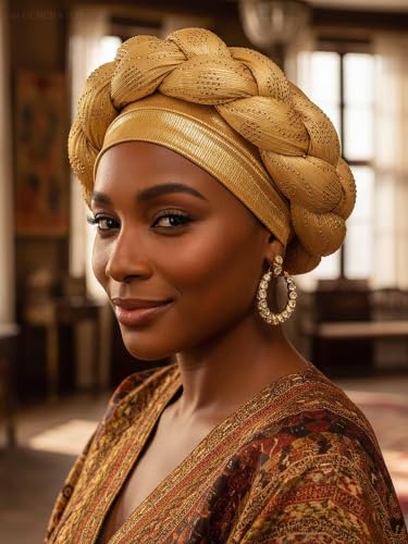 Woeoe African Headwrap Gold Braided Turbans for Women - color: Gold
