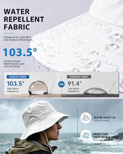 Water-Resistant Sun UPF 50+ Bucket Hat Protection Packable Brimmed Boonie for Women Men Summer Lightweight Hiking Outdoor Cap - color: White