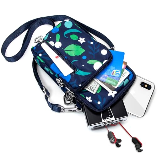 BIAOTIE Lightweight Small Crossbody bags Cell Phone Purses Travel Pouch Shoulder Bag for Women - color: Dark Blue Leaves